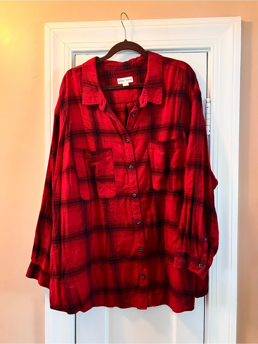 Ava & Viv Red and Black Plaid Button-Up Shirt